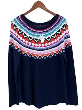 New! TALBOTS Fair Isle Sweater Blue Pullover Crew Neck